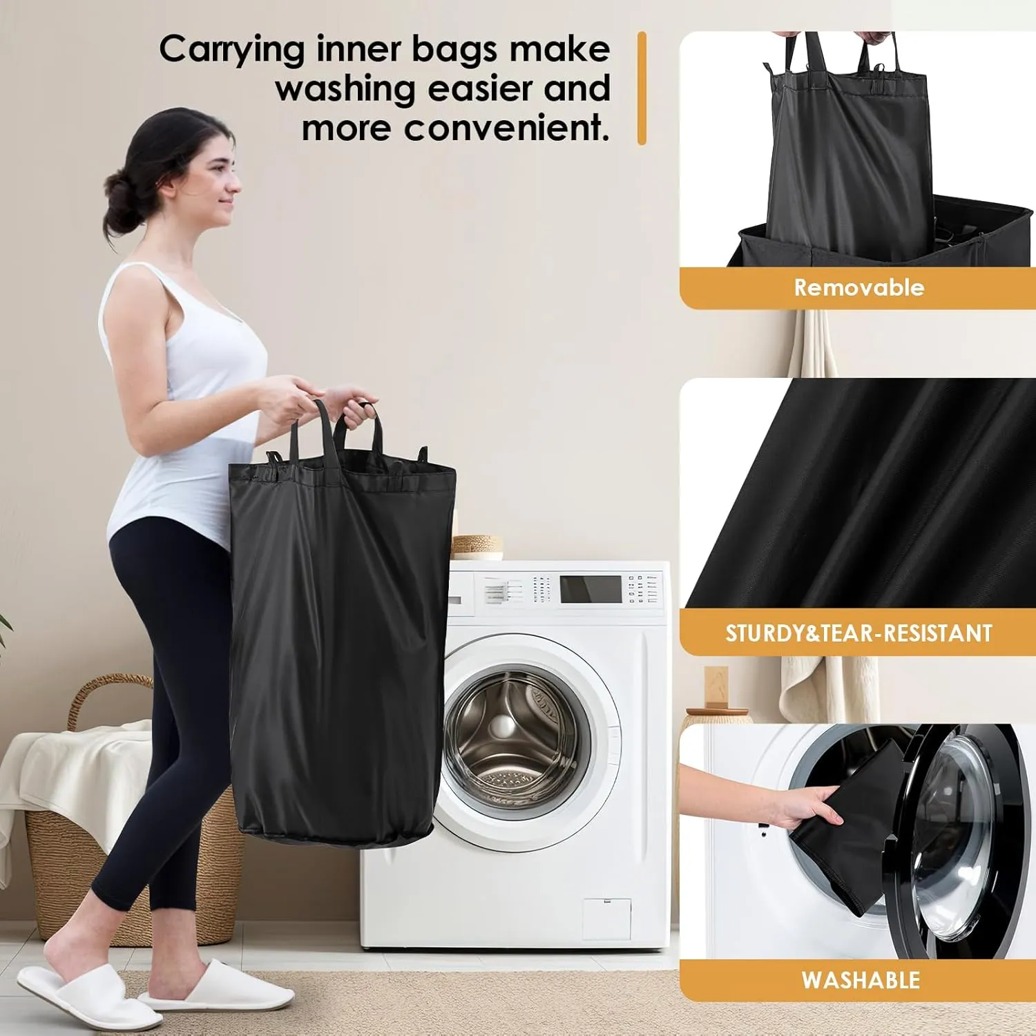 Double Laundry Hamper with Lid, 135L Dirty Clothes Hamper with Removable Bags & Labels, Laundry Basket 2 Section for Separating, Large Laundry Basket for Laundry Room, Bedroom, Black