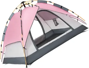 Double Layer Tent, Camping Tent Automatic Pop Up Wind Proof with Storage Bag for Fishing (Pink)
