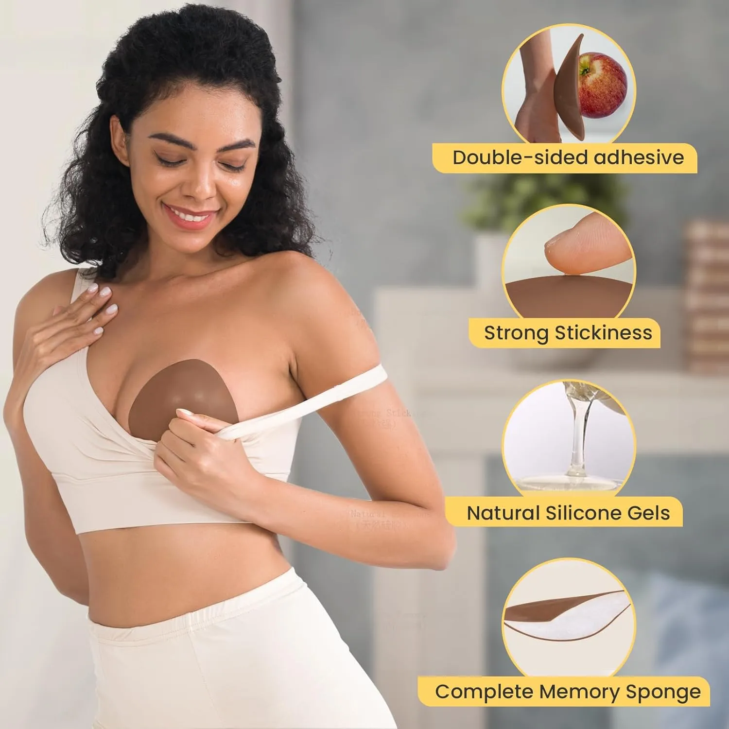 Double Sided Sticky Bra Inserts Reusable Push Up Lift Self Adhesive Bra Pads for Bikini Swimsuit Sports Strapless Bra