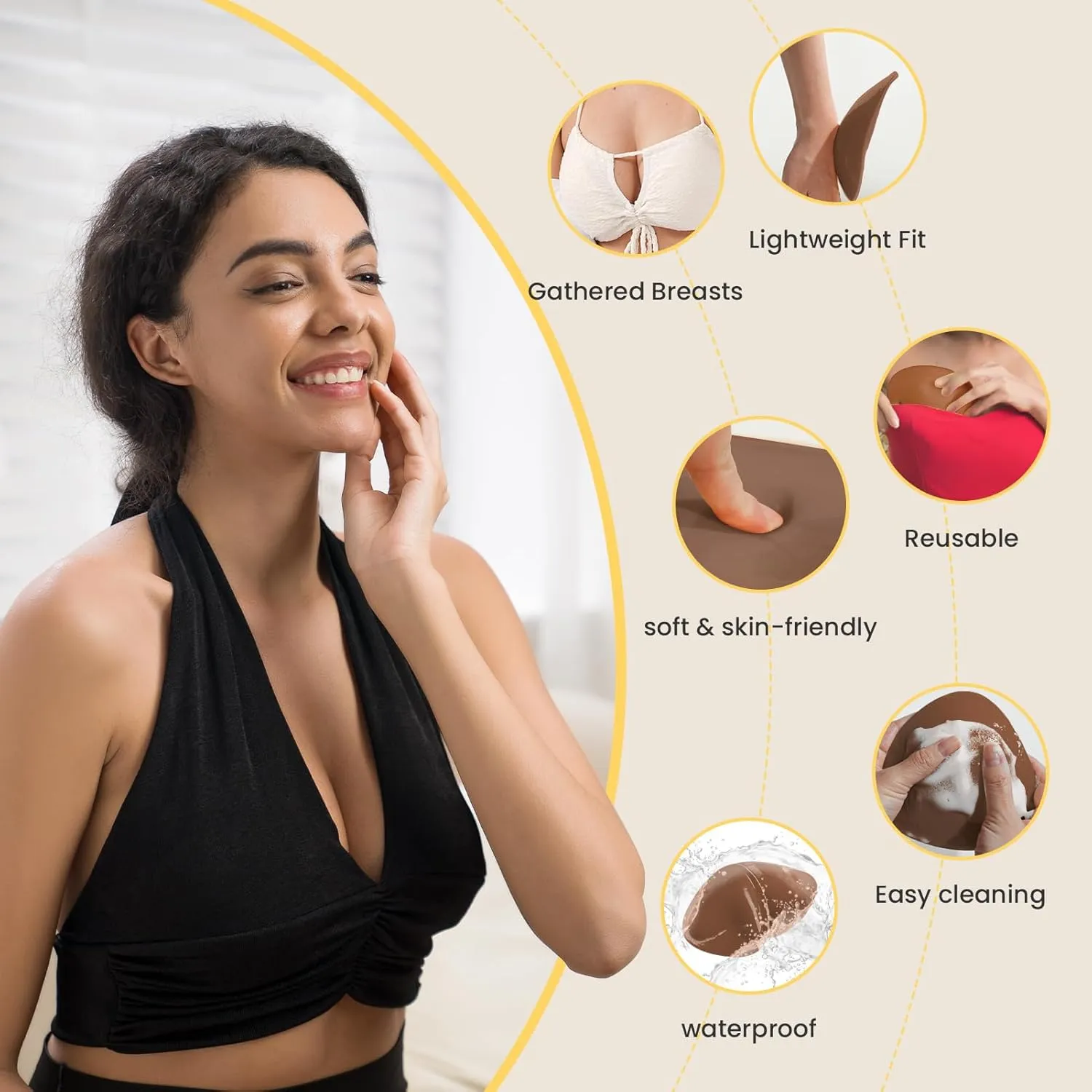Double Sided Sticky Bra Inserts Reusable Push Up Lift Self Adhesive Bra Pads for Bikini Swimsuit Sports Strapless Bra