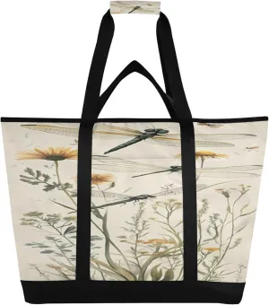 Dragonflies Reusable Insulated Cooler Bag with Ice Pack Compartment - Large 47L Waterproof Thermal Grocery Tote for Picnic Beach Camping Lunch Storage