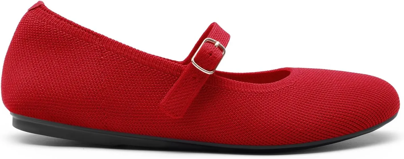 DREAM PAIRS Women's Mary Jane Ballet Flat Shoes Dressy Foldable Knit Flats with Arch Support Comfortable for Casual Work Office