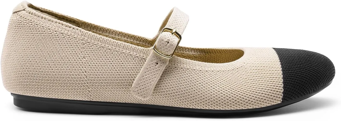 DREAM PAIRS Women's Mary Jane Ballet Flat Shoes Dressy Foldable Knit Flats with Arch Support Comfortable for Casual Work Office