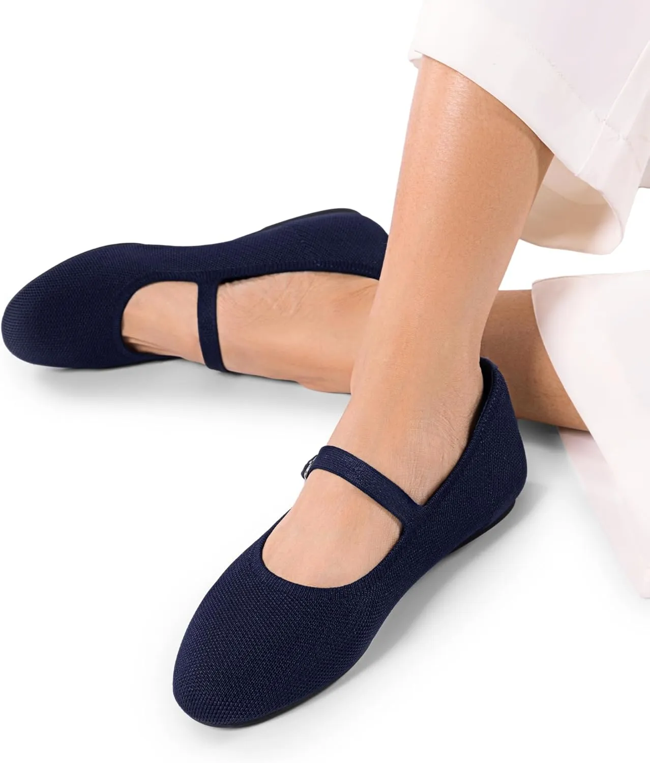 DREAM PAIRS Women's Mary Jane Ballet Flat Shoes Dressy Foldable Knit Flats with Arch Support Comfortable for Casual Work Office
