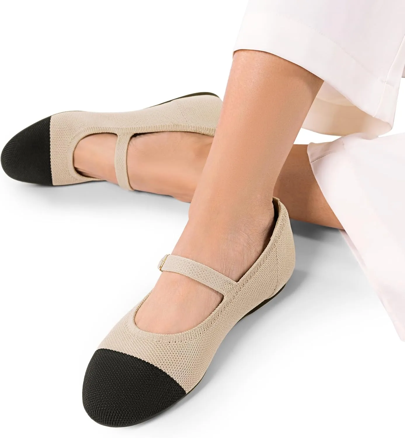 DREAM PAIRS Women's Mary Jane Ballet Flat Shoes Dressy Foldable Knit Flats with Arch Support Comfortable for Casual Work Office