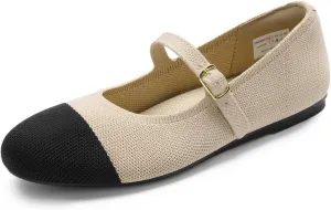 DREAM PAIRS Women's Mary Jane Ballet Flat Shoes Dressy Foldable Knit Flats with Arch Support Comfortable for Casual Work Office