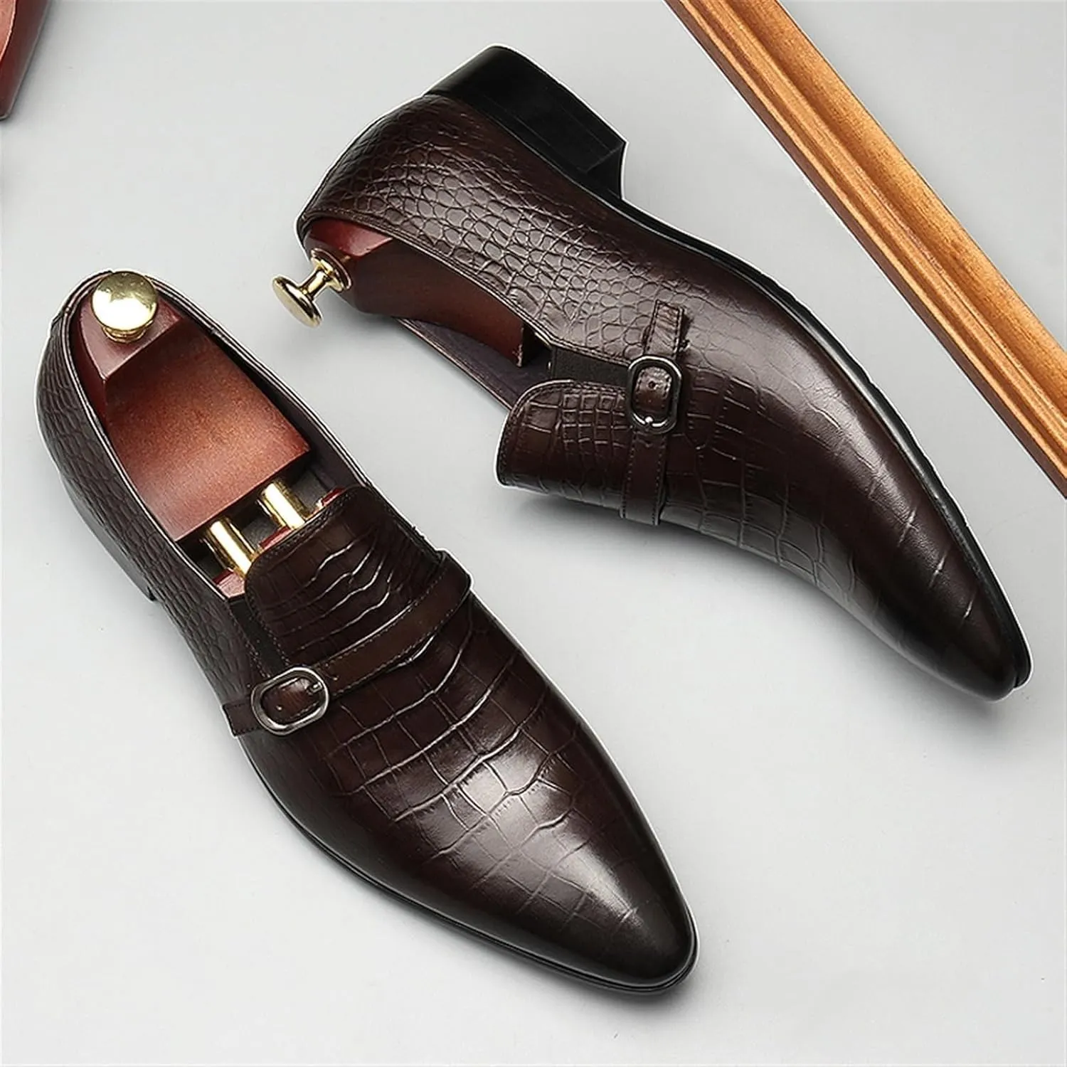 Dress Shoes for Men Men’s Dress Shoes Breathable Slip-On Genuine Leather Oxford with Crocodile Pattern