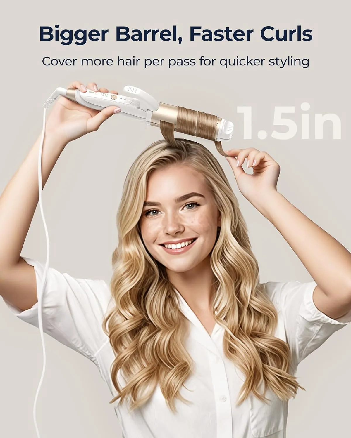 Dual-Voltage Curling Iron: 110V-240V 1 1/2 Inch Ceramic Wide Barrel 2-in-1 Curling Iron for Women - Europe Travel for Long/Medium Hair