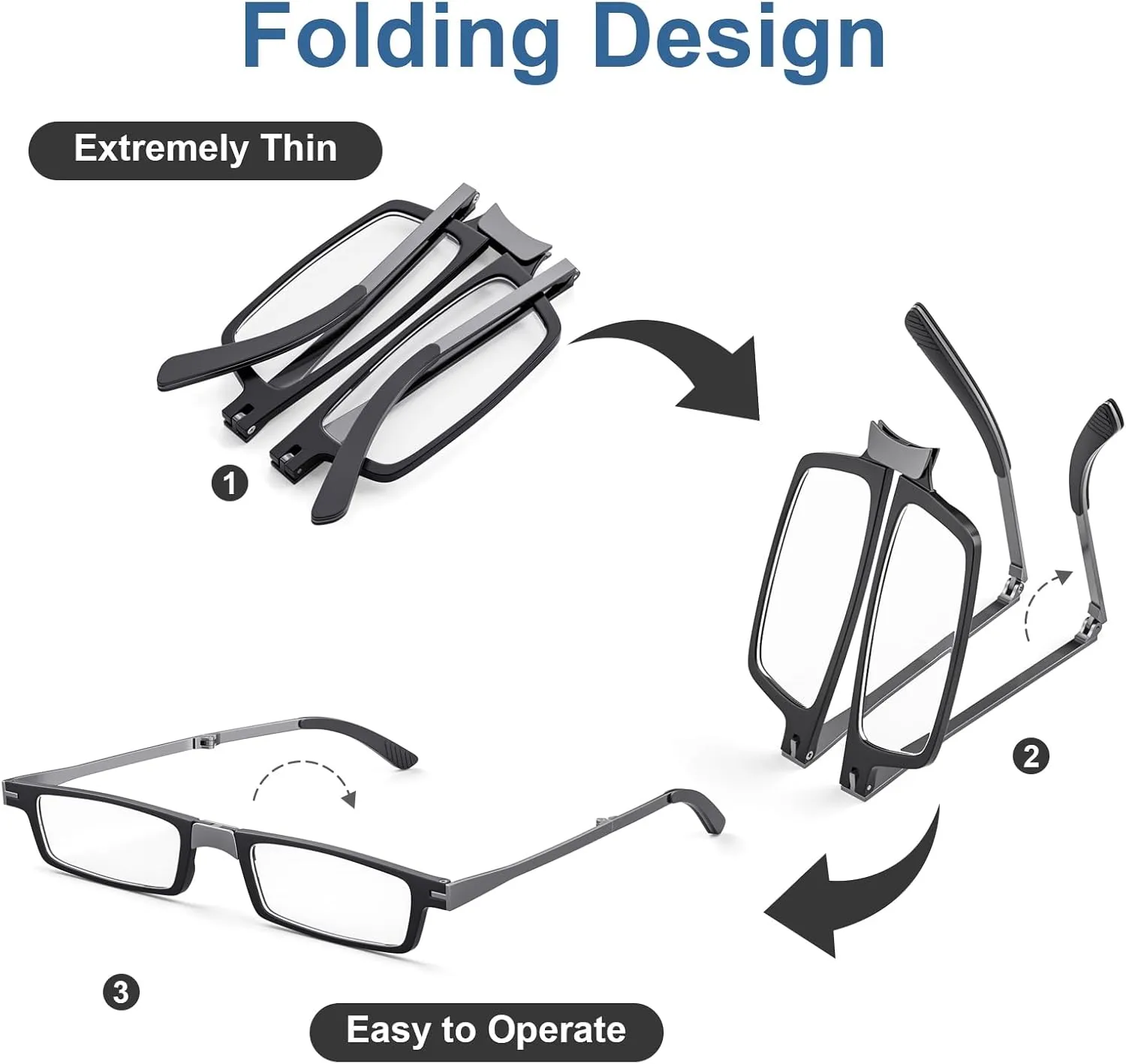Durable Evolved Case Ultralight and Thin Folding Reading Glasses Flat Foldable Readers for Men Women Compact Magnetic Eyeglass Case Portable Rectangle(Clear, 1.0)