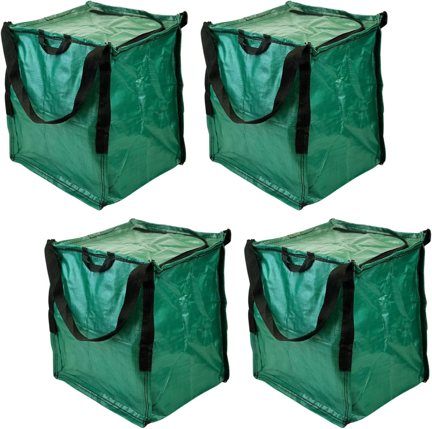 DURASACK Heavy Duty Storage Tote Bag with Zipper Top 22-Gallon Rugged Woven Polypropylene Moving Bag, Reusable Self-Standing Design, Holds up to 500 Pounds, Pack of 4, Green