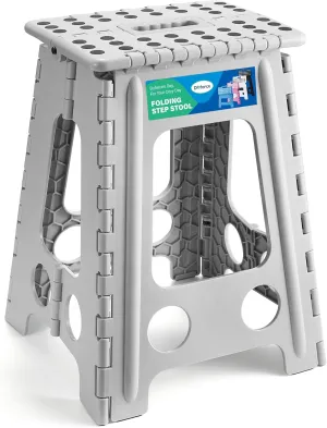 Dyforce 17.5 Inch Folding Step Stool 400lbs Capacity Sturdy Plastic Foldable Step Stools for Adults Stepping Stool with Handle Easy to Carry Handle Folding Stool Ideal for Kitchen (Grey 1PC)