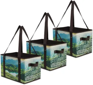 Earthwise Reusable Grocery Bags Set Shopping Box with Reinforced Bottom Heavy Duty Premium Collapsible Foldable with Long Handles Storage Boxes Eco Friendly Bins Cubes (Set of 3)