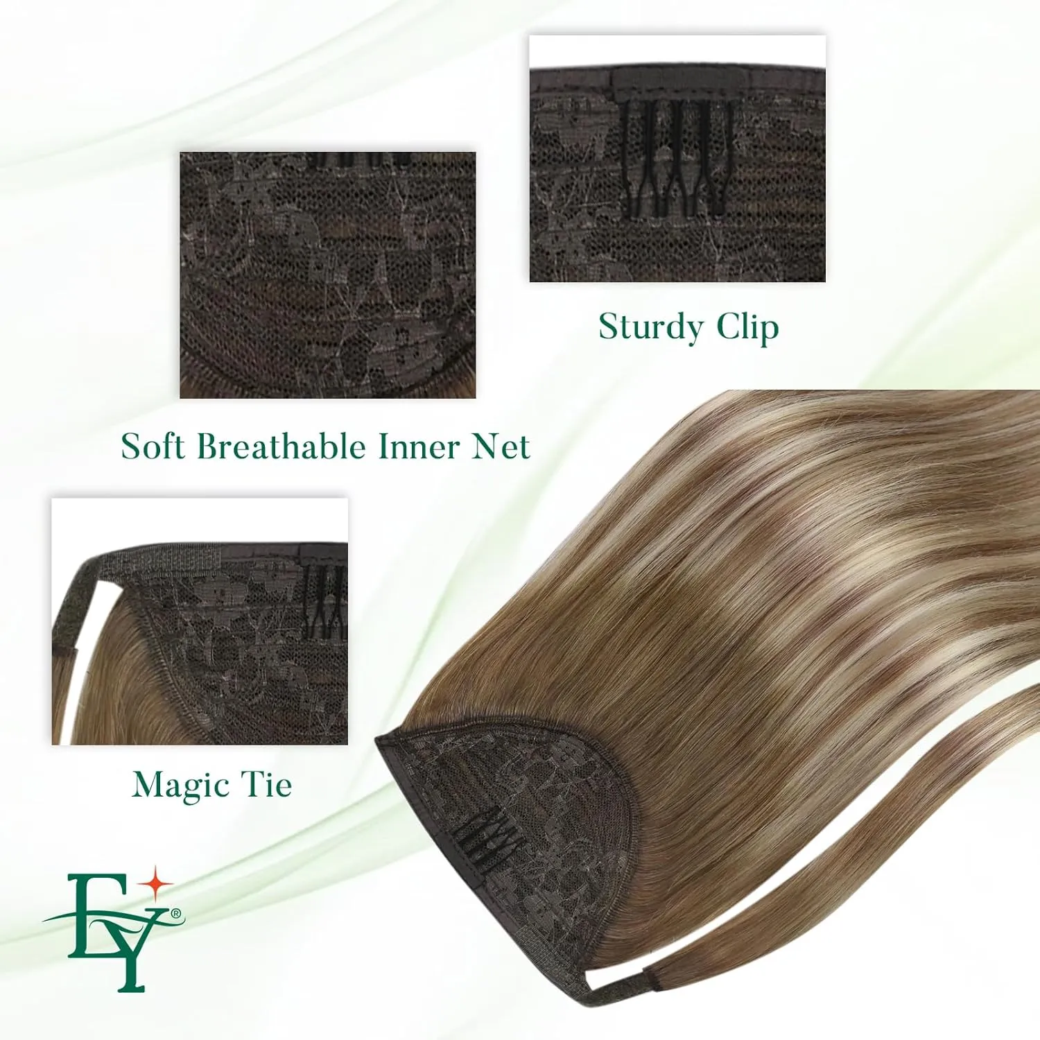 Easyouth Ponytail Extension Human Hair Balayage Pony Tails Hair Extensions Walnut Brown Ombre Ash Blonde mixed Platinum Blonde Ponytail Hair Extensions Human Hair Ponytail Natural 12Inch 70g