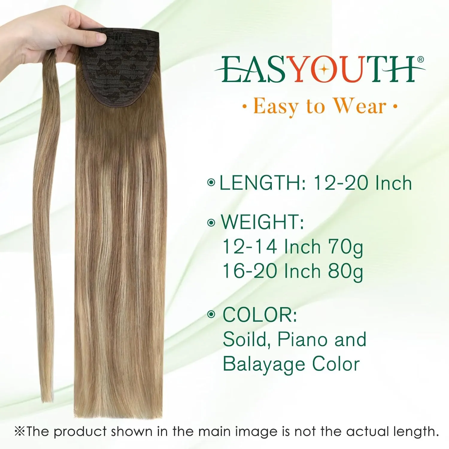 Easyouth Ponytail Extension Human Hair Balayage Pony Tails Hair Extensions Walnut Brown Ombre Ash Blonde mixed Platinum Blonde Ponytail Hair Extensions Human Hair Ponytail Natural 12Inch 70g