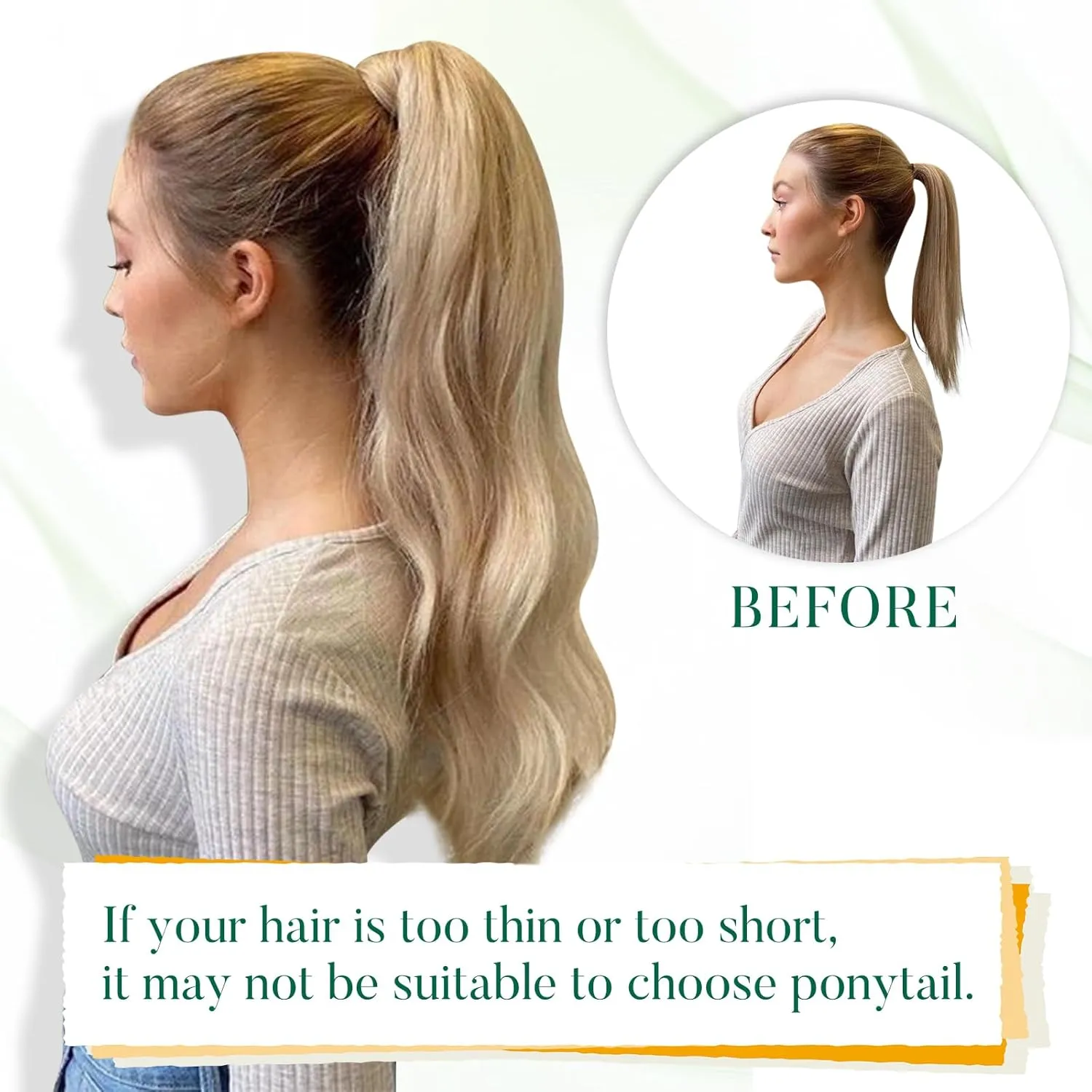 Easyouth Ponytail Extension Human Hair Balayage Pony Tails Hair Extensions Walnut Brown Ombre Ash Blonde mixed Platinum Blonde Ponytail Hair Extensions Human Hair Ponytail Natural 12Inch 70g