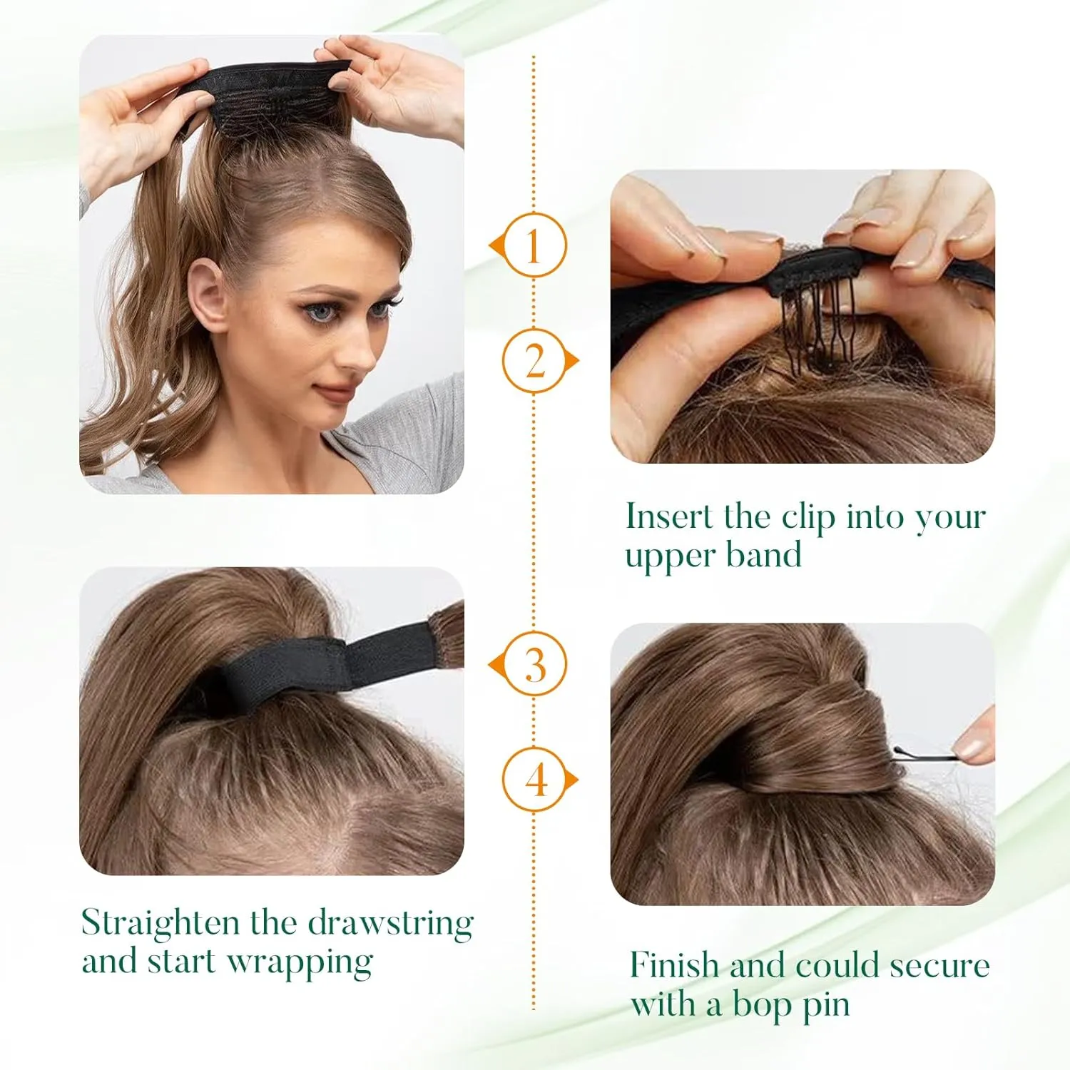 Easyouth Ponytail Extension Human Hair Balayage Pony Tails Hair Extensions Walnut Brown Ombre Ash Blonde mixed Platinum Blonde Ponytail Hair Extensions Human Hair Ponytail Natural 12Inch 70g