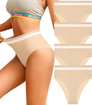 Eiggam Breathable Wicking Underwear High Waist Bikini Underwear Slight Tummy Control Panty Elastic No Show Cheeky Panty Pack