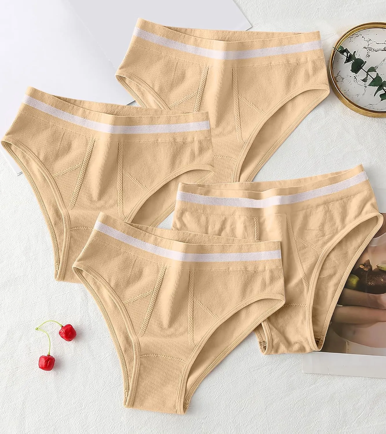 Eiggam Breathable Wicking Underwear High Waist Bikini Underwear Slight Tummy Control Panty Elastic No Show Cheeky Panty Pack