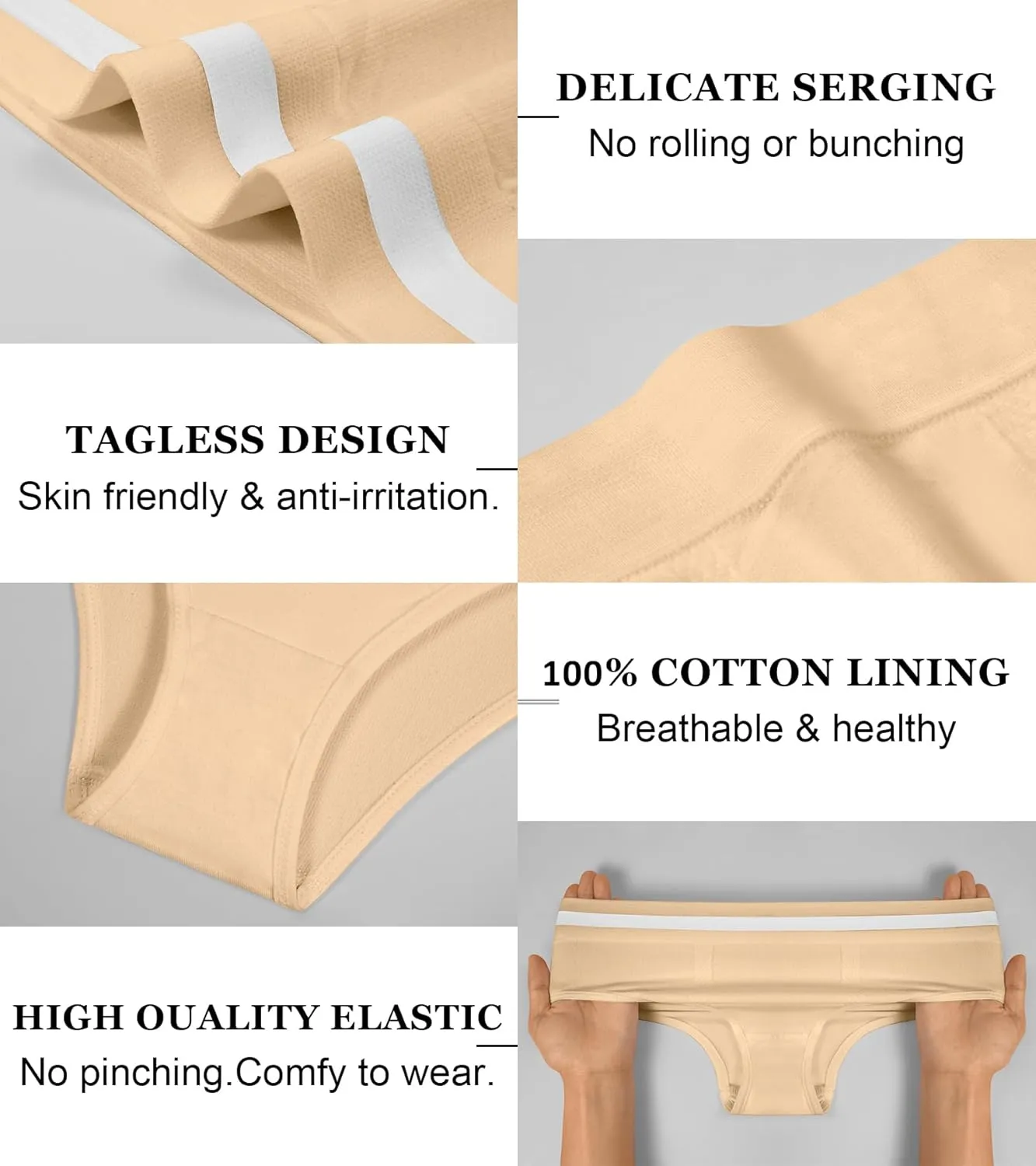 Eiggam Breathable Wicking Underwear High Waist Bikini Underwear Slight Tummy Control Panty Elastic No Show Cheeky Panty Pack