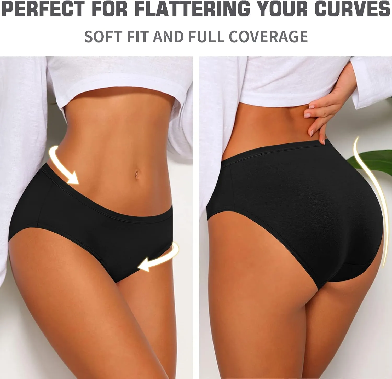 Eiggam Women's Cotton Bikini Panties,High-Cut Full Coverage Stretch Cool Underwear for Women