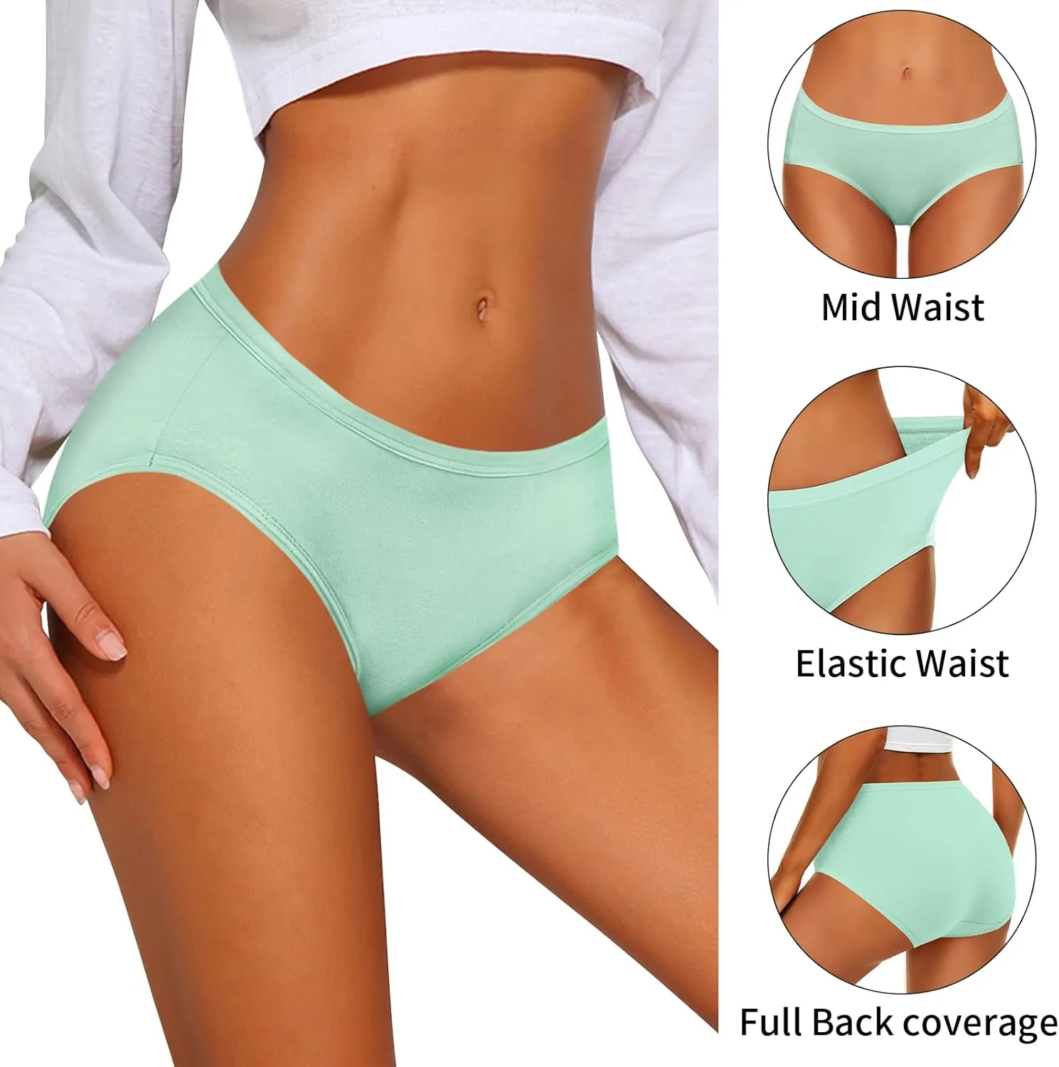 Eiggam Women's Cotton Bikini Panties,High-Cut Full Coverage Stretch Cool Underwear for Women