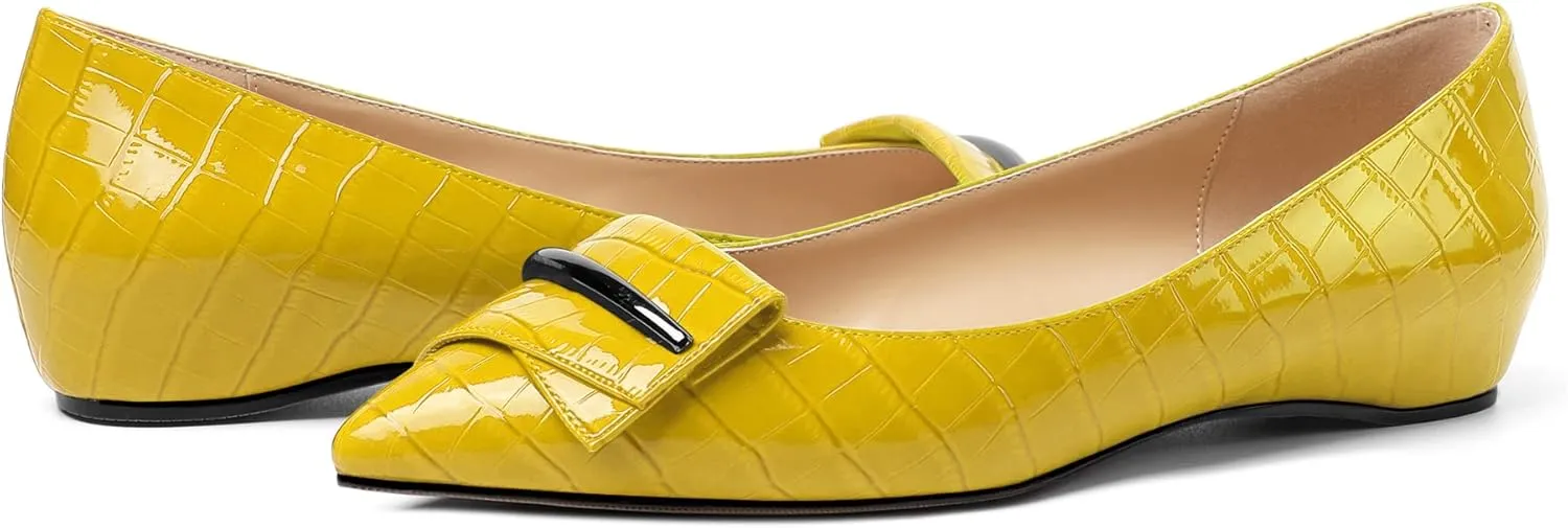 Eldof Loafer Flats for Women Pointed Toe Slip On Comfortable Ballet Flats Shoes with Bow for Office Casual Work Dress