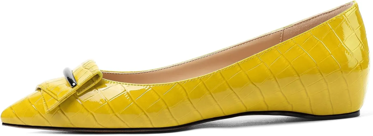 Eldof Loafer Flats for Women Pointed Toe Slip On Comfortable Ballet Flats Shoes with Bow for Office Casual Work Dress