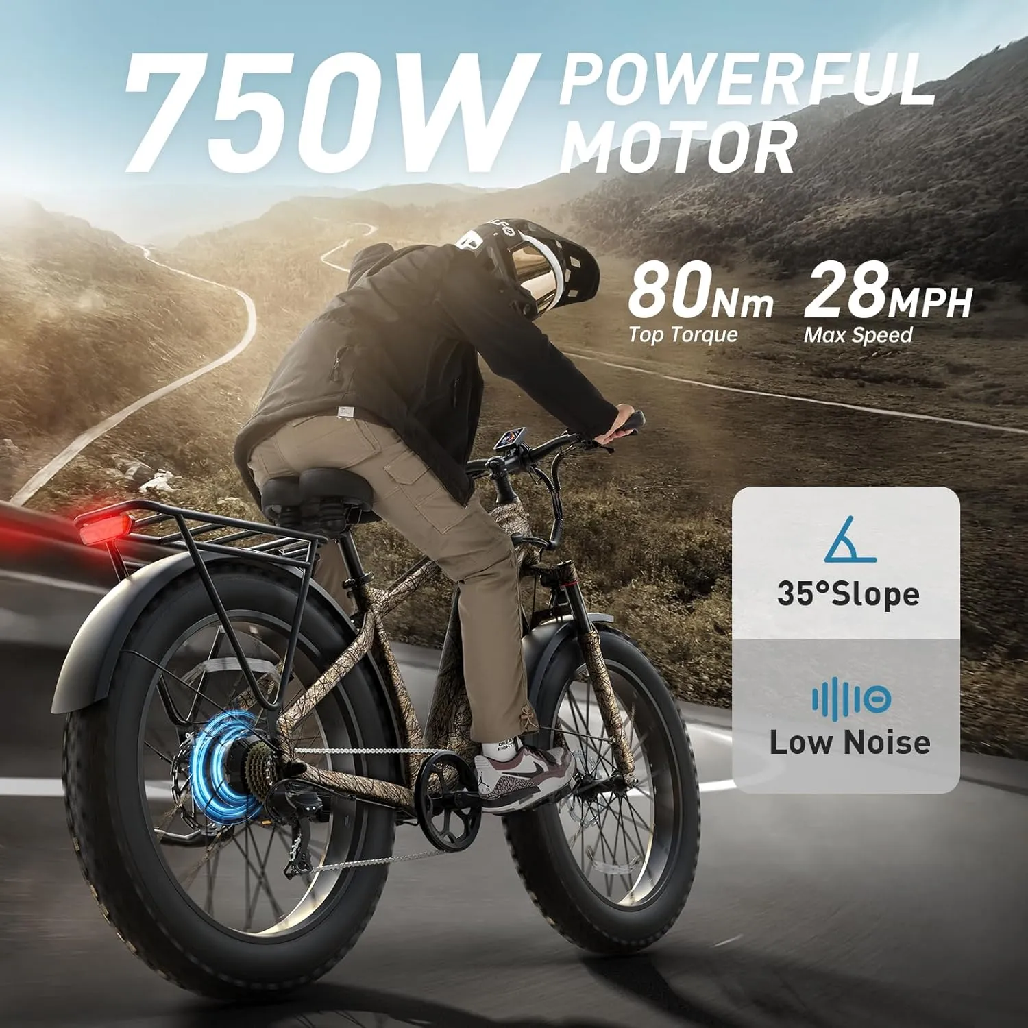 Electric Bike for Adults with 960W(Peak), 26" Fat Tire Electric Mountain Bike，48V 15AH Removable Battery Ebike, 28MPH Aluminum Frame E Bike with Rear Storage Shelf