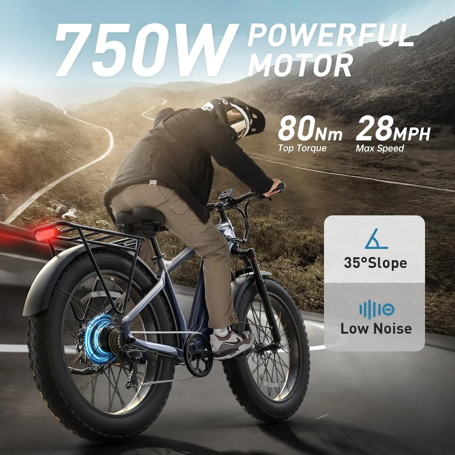 Electric Bike for Adults with 960W(Peak), 26" Fat Tire Electric Mountain Bike，48V 15AH Removable Battery Ebike, 28MPH Aluminum Frame E Bike with Rear Storage Shelf