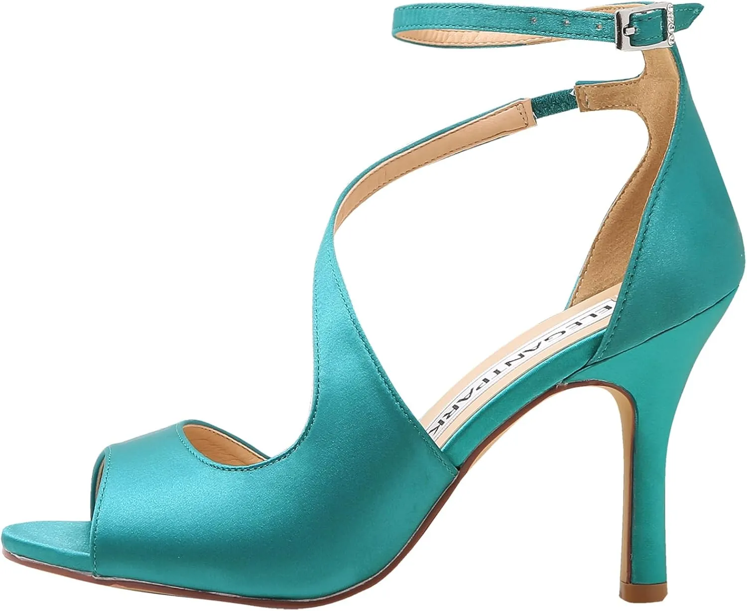 ELEGANTPARK High Heel Sandals for Women Peep Toe Ankle Straps Sandals Buckle Satin Evening Party Prom Wedding Bridal Shoes