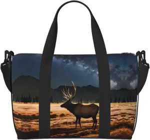 Elk in the meadow Hand-held messenger travel bag, suitable for work, travel, fitness, tourism, women's casual handbag with zipper,