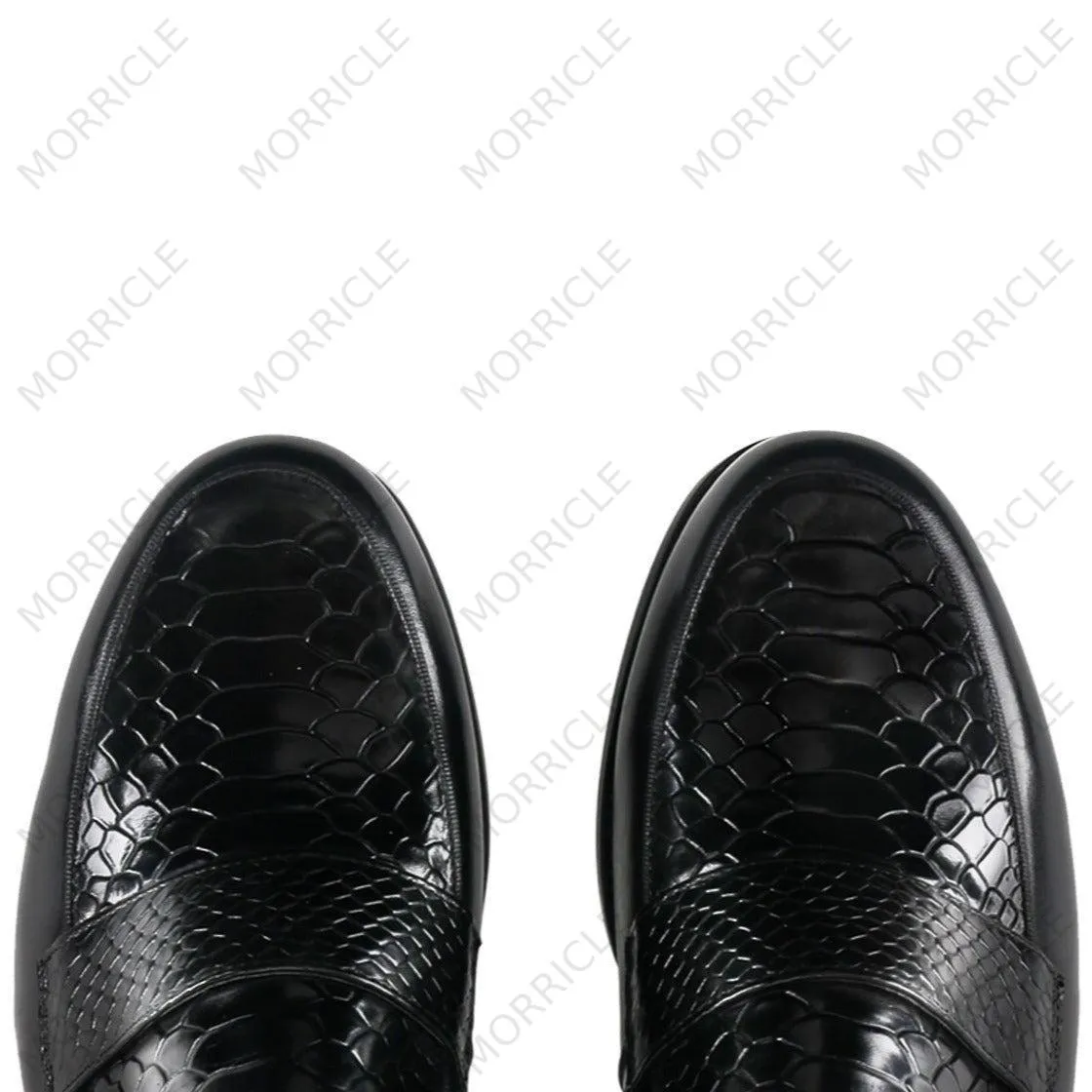 Embossed Crocodile Pattern Full Strap Loafers