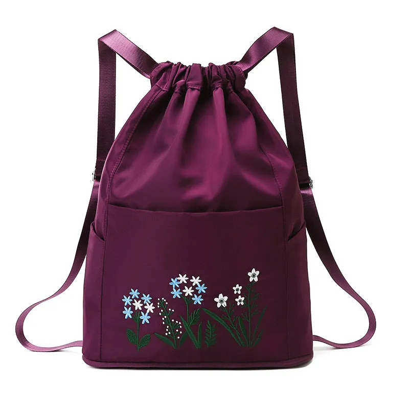 Embroidered Oxford Drawstring Pull String Large Capacity Backpacks