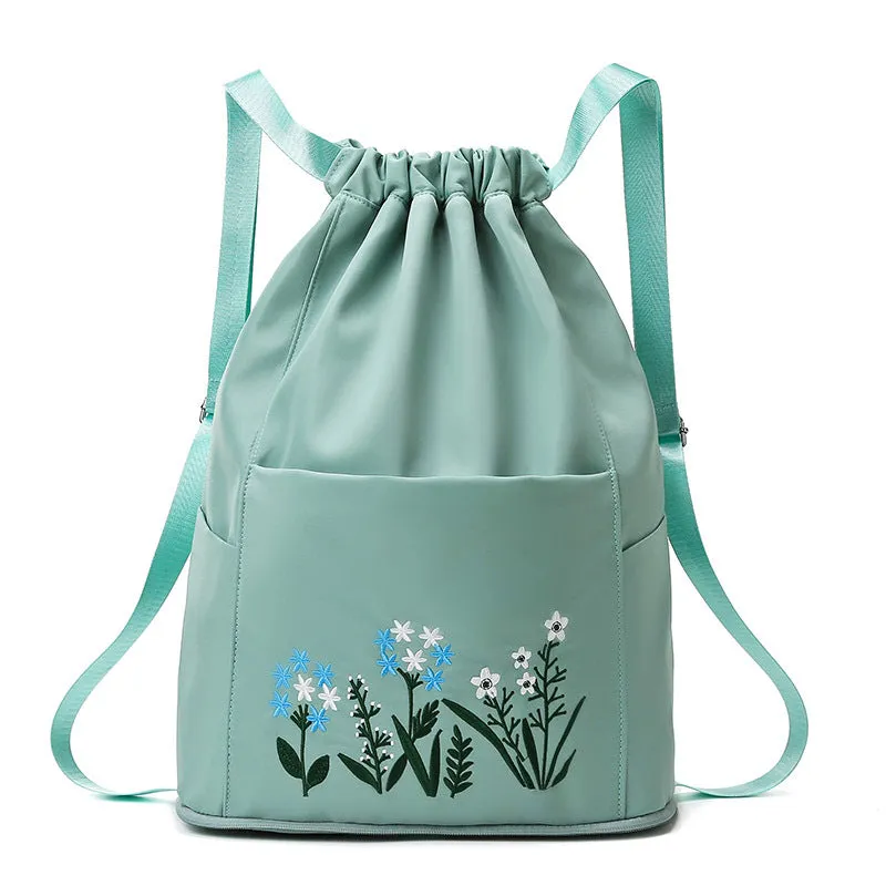 Embroidered Oxford Drawstring Pull String Large Capacity Backpacks