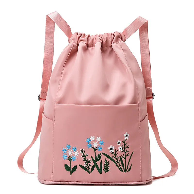 Embroidered Oxford Drawstring Pull String Large Capacity Backpacks