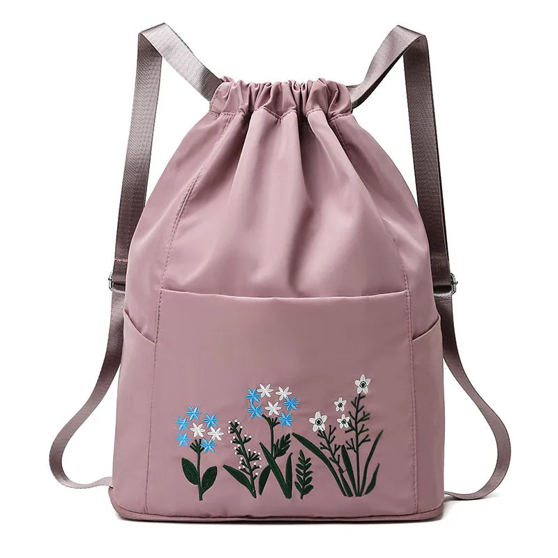 Embroidered Oxford Drawstring Pull String Large Capacity Backpacks