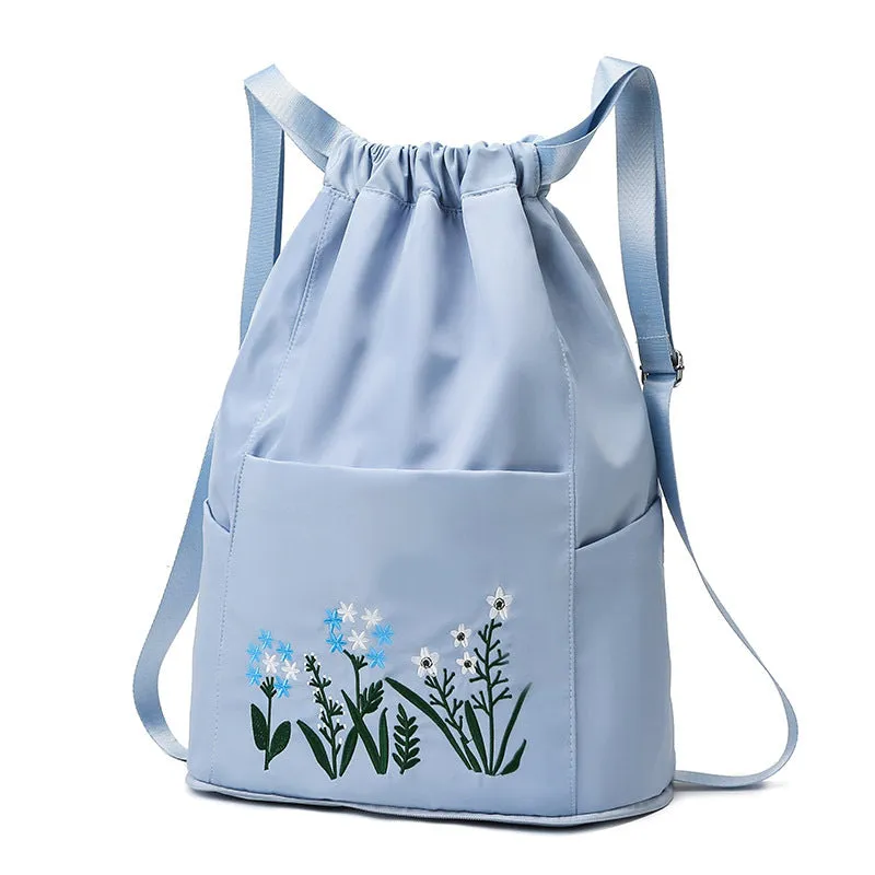 Embroidered Oxford Drawstring Pull String Large Capacity Backpacks