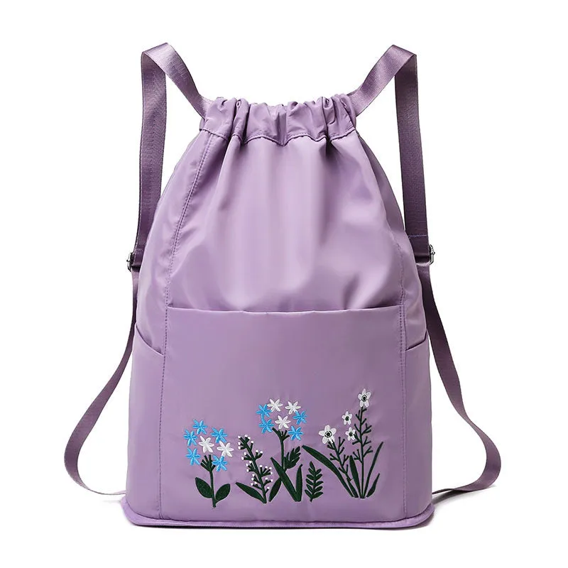 Embroidered Oxford Drawstring Pull String Large Capacity Backpacks