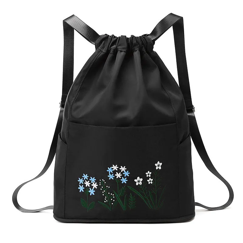Embroidered Oxford Drawstring Pull String Large Capacity Backpacks