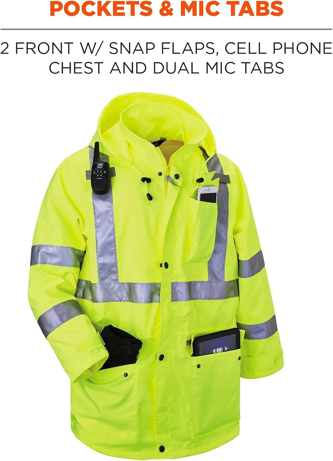 Ergodyne GloWear 8365 Rain Jacket, High Visibility, Reflective, ANSI Compliant outerwear Lime, X-Large
