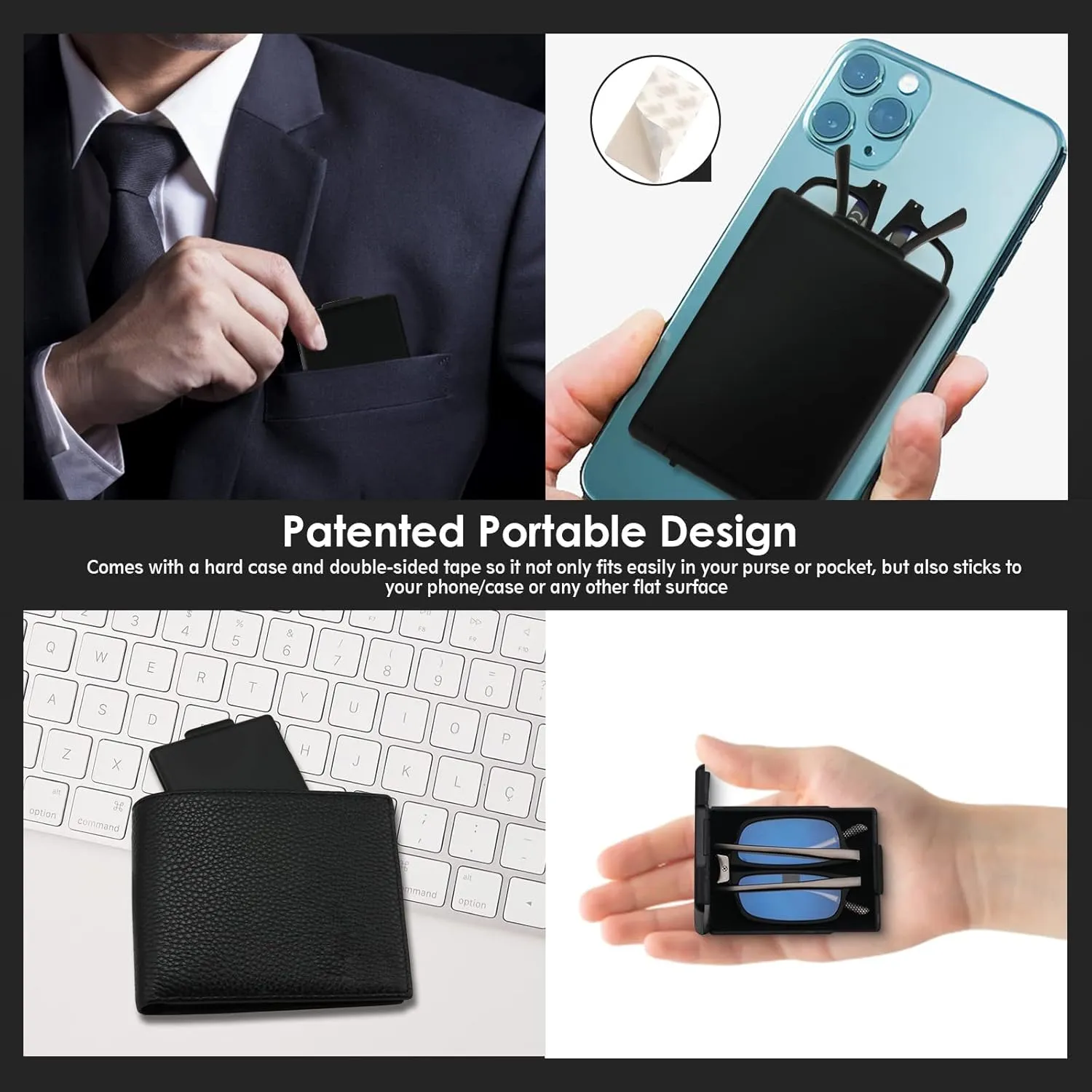 Evolved Folding Reading Glasses For Women Men Blue Light Blocking Anti UV Eyestrain Foldable Portable Compact Readers with Flat Hard Case Pocket Computer glasses 1.0 BLACK