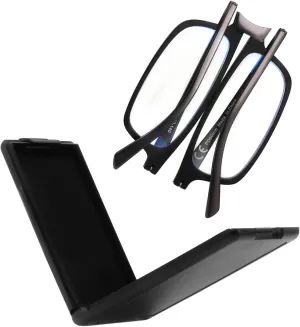 Evolved Folding Reading Glasses For Women Men Blue Light Blocking Anti UV Eyestrain Foldable Portable Compact Readers with Flat Hard Case Pocket Computer glasses 1.0 BLACK