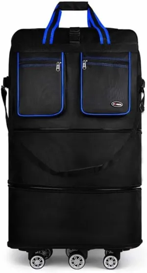 Expandable Rolling Travel Duffle Bag with Foldable Design for Moving Storage Camping Collapsible Wheeled Luggage Organizer(36in-black/blue)