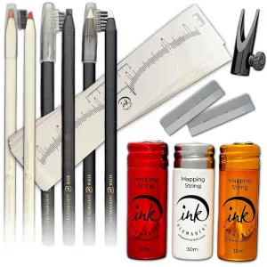 Eyebrow Mapping Kit with White, Red, and Gold Mapping String, [100ft/ 30m],Peel Off Shaping Pencil Set with Eyebrow Pencil Sharpener, Shaper and 10 Eyebrow Ruler
