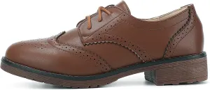 Fashion Women Oxford Shoes Block Heel Lace Up Derby Casual Brogue Shoes Brown Sneaker