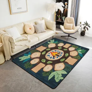 Feelyou Campfire Play Area Rug 3x5 Woodland Tree Themed Living Room Rugs for Kids Boys Girls Decorative Carpet Campsite Summer Accent Rug Green Classroom Rug