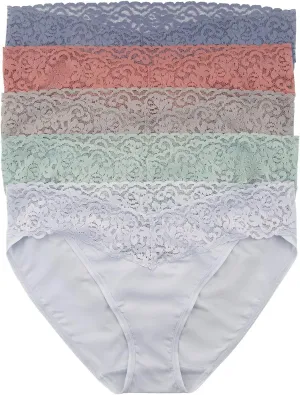 Felina Stretchy Lace Trimmed Bikini Underwear - Sexy Underwear for Women, Bikini Panties, Seamless Panties (5-Pack)