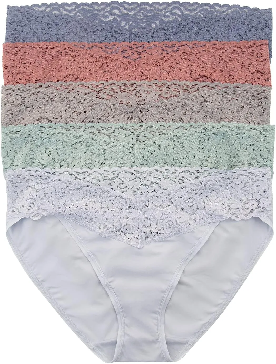 Felina Stretchy Lace Trimmed Bikini Underwear - Sexy Underwear for Women, Bikini Panties, Seamless Panties (5-Pack)
