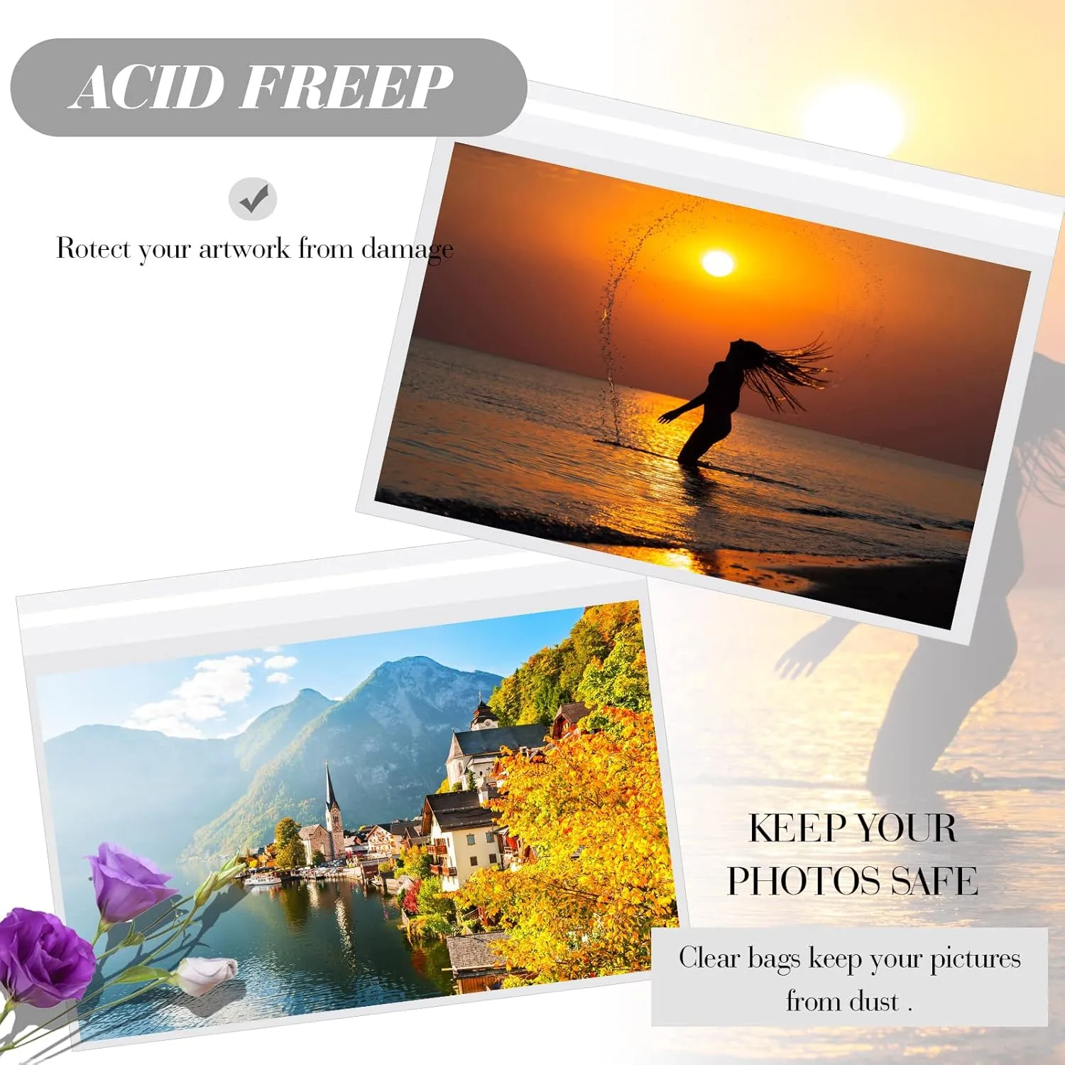 Ferraycle 100 Pcs Clear Crystal Bags for Art Prints Photos Self Seal Crystal Clear Sleeves Storage Bags for Photo Prints (12 x 9 Inches)
