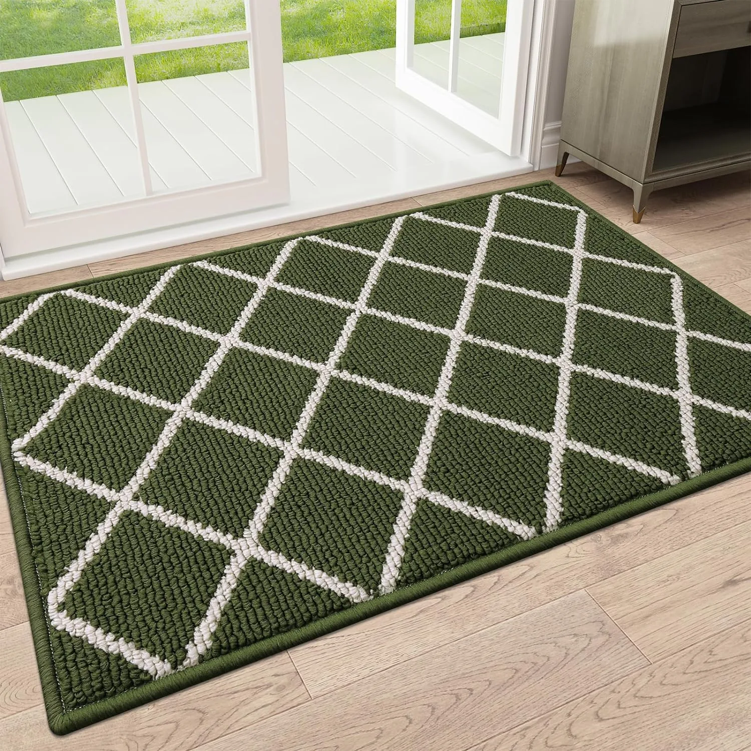 Finchitty Indoor Door Mat, Dirt Resistant and Absorbent, Low-Profile, Non-Slip, Washable Inside Floor Mats for Front Door, Back, and Entrance, 36" x 24", Green